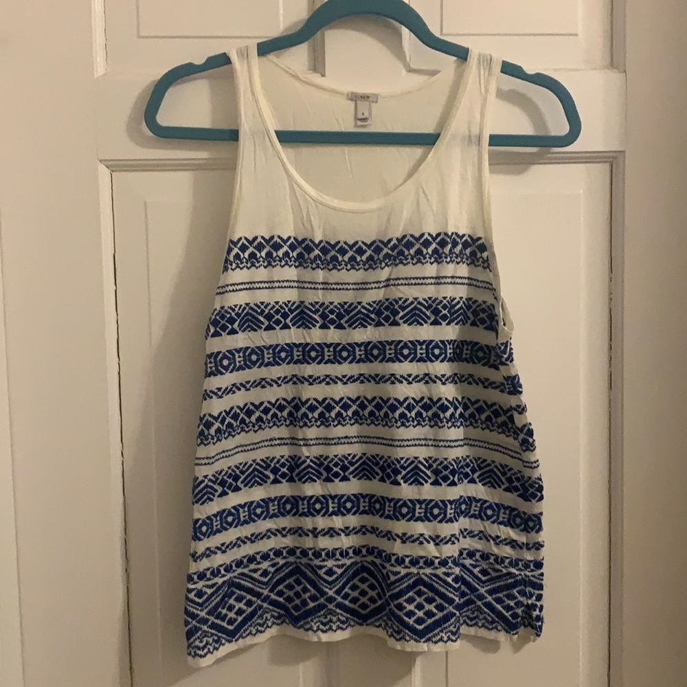 J.Crew White Racerback Tank w/Blue Embroidery